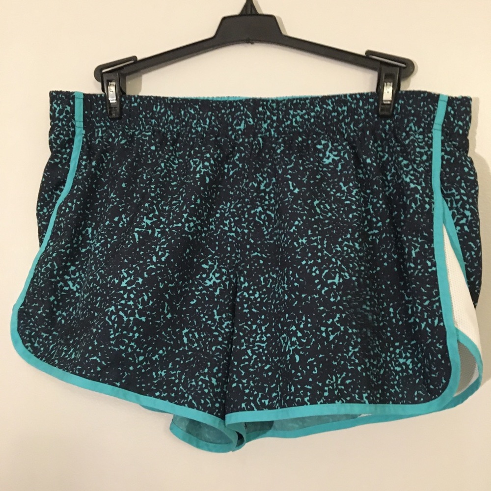 Teal and Navy Patterned Xersion Athletic Shorts